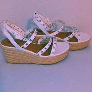 TORRID White Faux Leather Studded Strappy Gladiator Platform Espadrille Size 9.5